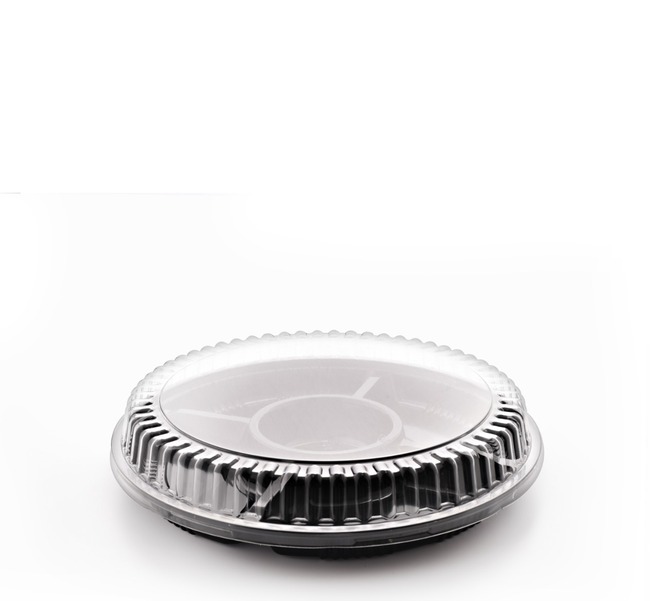 B2119 وعاء دائري أسود مقسم5 + غطاء شفاف